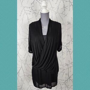 Helmut Lang Black Drape Surplice Overlay Dress